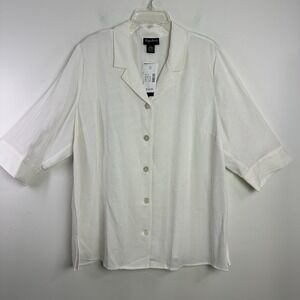 NWT‎ Maggie Barnes White Button Up Top Plus 1X 18 20 Textured 3/4 Sleeves